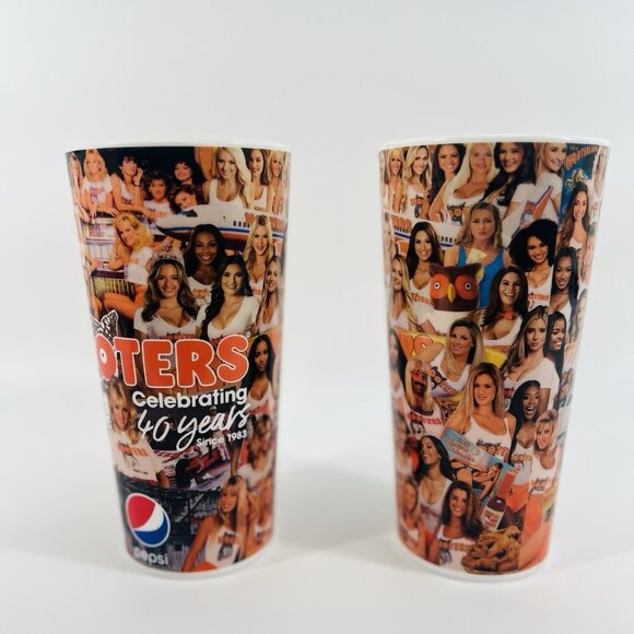 2 Lot Of Hooters 40 Year Anniversary Cups Pepsi Whitley Hard Plastic - Picture 2 of 9